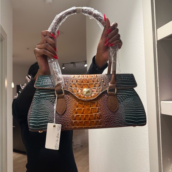 Handbags - Y2K- Brown and Green Crocodile Pattern Handbag